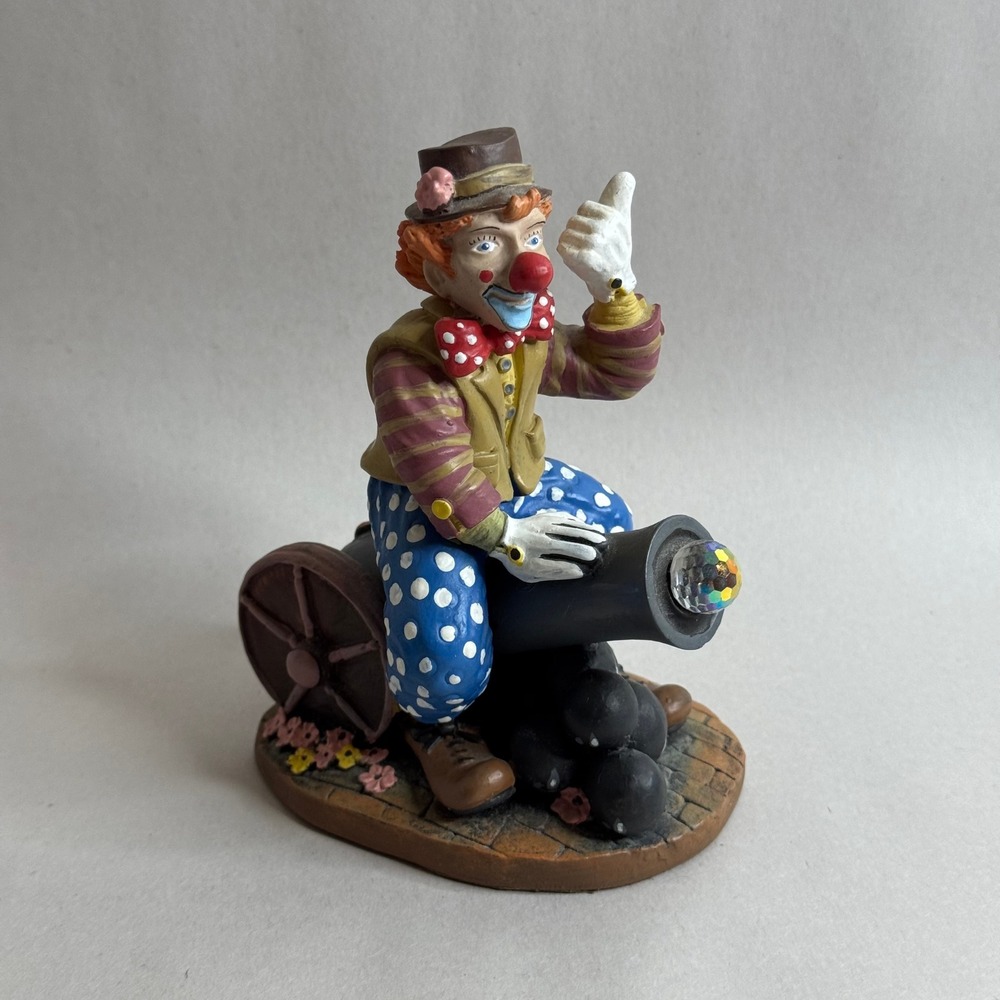 Vintage Clown on Cannon Figurine Crystal Ball Detail 5 Inch